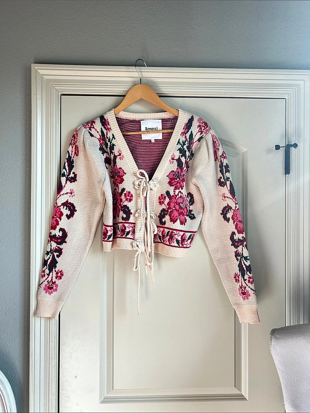 &merci Bow Front Tie Cardigan & Floral Pink & Red Large